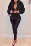 Black Celebrities Artificial Furs Solid Cardigan Square Collar Outerwear