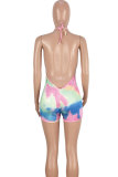 Pink Sexy Fashion bandage Print Backless Patchwork Sleeveless O Neck Rompers