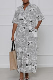 Yellow Casual Print Patchwork Turndown Collar Shirt Dress Dresses