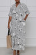 White Casual Print Patchwork Turndown Collar Shirt Dress Dresses