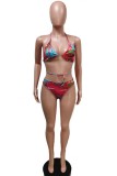 Orange Sexy Print Backless Swimwears Three-piece Set