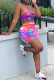 Colour Fashion Sexy Print Tie Dye Backless O Neck Sleeveless Two Pieces