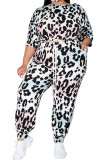 White Fashion Sportswear Adult Print Leopard Patchwork Draw String One Shoulder Plus Size 