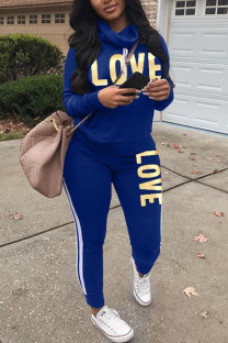 Blue Fashion Casual Turtleneck Long Sleeve Regular Sleeve Letter Print Plus Size Set