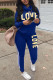 Blue Fashion Casual Turtleneck Long Sleeve Regular Sleeve Letter Print Plus Size Set