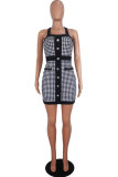 White Fashion Sexy Tank Sleeveless Halter Neck Lantern skirt skirt Patchwork backless Print Clu