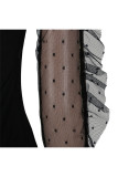 Black Network Sexy Patchwork Solid Hip skirt Long Sleeve Two-Piece Dress