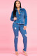 Blue Denim Zipper Fly Sleeveless Mid Hole Patchwork Beading Solid Old pencil Pants Pants
