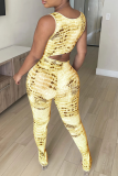 Purple Sexy Print Patchwork U Neck Skinny Jumpsuits
