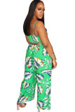 Green Sexy Print Backless Chemical fiber blend Sleeveless Slip Jumpsuits
