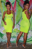 Yellow Fashion Sexy Spaghetti Strap Sleeveless Slip Sheath Knee-Length Solid Character asymmetric