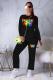 Black adult Active Fashion Casual Lips Print Print Two Piece Suits Solid pencil Long Sleeve Two