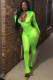 Green street Solid zipper Milk. Long Sleeve O Neck Jumpsuits