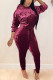 Wine Red Fashion British Style Adult Pleuche Solid Hooded Collar Long Sleeve Cap Sleeve Regular Two Pieces
