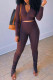 Coffee Fashion Casual Solid Slit Fold Zipper Collar Long Sleeve Two Pieces