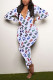 Multicolor Living Print V Neck Skinny Jumpsuits