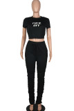Black Fashion Sexy adult Ma'am Letter Two Piece Suits pencil Short Sleeve Two Pieces