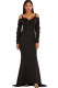 Black Sexy Spaghetti Strap Long Sleeves V Neck Step Skirt Floor-Length Solid