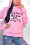 Pink Fashion Casual Print Basic Hooded Collar Tops