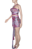 Pink Sexy Print Bandage Patchwork Halter Sleeveless Two Pieces