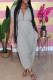Grey Sexy Patchwork Hollow Solid Chemical fiber blend Short Sleeve V Neck Jumpsuits