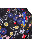 Black venetian Casual Patchwork Print Two Piece Suits Straight Long Sleeve Two-piece Pants Set