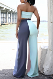Multicolor Sexy Color Block Draw String Strapless Sleeveless Two Pieces