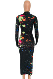 Turquoise Street O Neck Print scrawl Pattern Plus Size