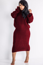 Maroon Sexy Solid Two Piece Suits pencil Long Sleeve