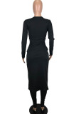 Black Sexy Solid Patchwork O Neck Long Sleeve Two Pieces