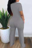 Grey Casual Solid Patchwork V Neck Skinny Jumpsuits