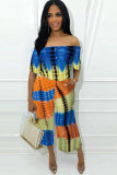 Yellow Fashion Sexy Print Patchwork Tie Dye Straight Short Sleeve