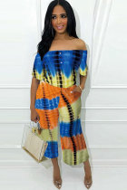 Yellow Fashion Sexy Print Patchwork Tie Dye Straight Short Sleeve