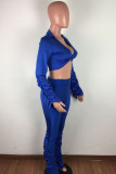 Yellow OL Solid Draped crop top Boot Cut Long Sleeve Two Pieces