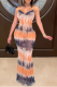 Tangerine Red Sexy Print Patchwork Spaghetti Strap Trumpet Mermaid Dresses