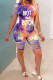 purple venetian Fashion Casual Letter Patchwork Two Piece Suits Straight Short Sleeve Two Pieces
