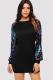 Black adult Fashion Casual Cap Sleeve Long Sleeves O neck Slim Dress Mini Patchwork Solid asymmetri