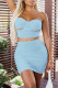 Blue Fashion Sexy Solid Backless Spaghetti Strap Sleeveless Two Pieces