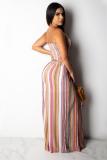 Pink Fashion Sexy Two Piece Suits Split Striped crop top Bandage Geometric Loose Two-piece Pan