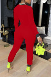Red Sexy Solid Patchwork V Neck Regular Jumpsuits