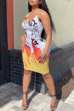 White Fashion Sexy Print Backless Spaghetti Strap Sleeveless Dress Dresses