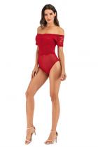 Red Sexy Fashion Floral lace Short Sleeve O Neck Playsuits