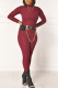 Wine Red Street Solid O Neck Long Sleeve Two Pieces