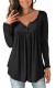 Black Regular O-Neck Full Button Solid Regular Tees & T-shirts