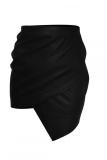 Royal blue PU Elastic Fly Sleeveless Mid Patchwork Asymmetrical Hip skirt shorts 