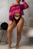 Red Sexy Print Patchwork O Neck T-Shirts(without underwear)