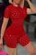 Red Sexy Solid Hollowed Out O Neck Short Sleeve Two Pieces