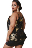 Black Fashion Sexy adult Ma'am V Neck Print Pattern Plus Size