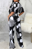 Black Casual Print Patchwork V Neck Regular Jumpsuits