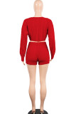 Green Wool Europe and America Solid Two Piece Suits pencil Long Sleeve Two-Piece Short Set